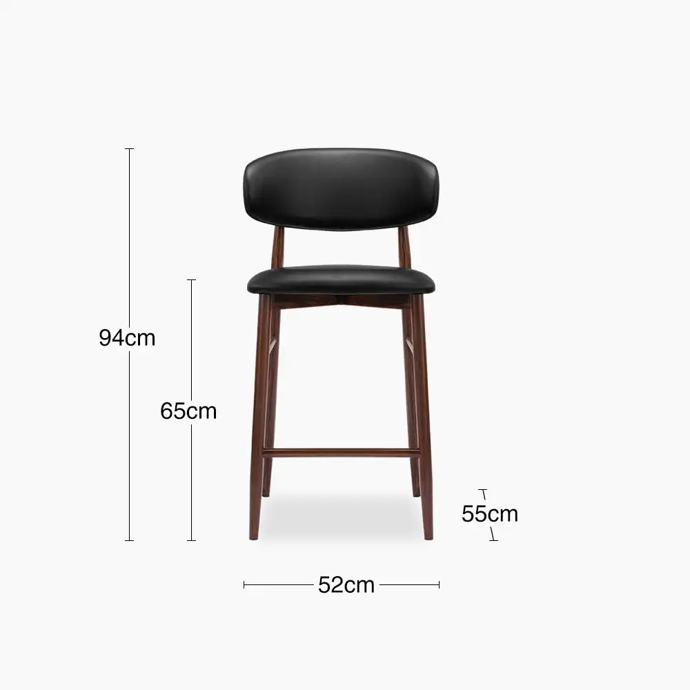 Halston Kitchen Stool | Vintage Black Faux Leather & Walnut