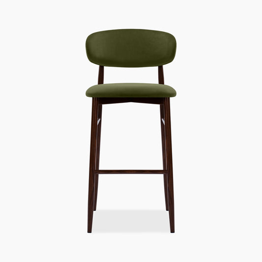 Halston Bar Stool | Olive Green Sustainable Velvet & Walnut