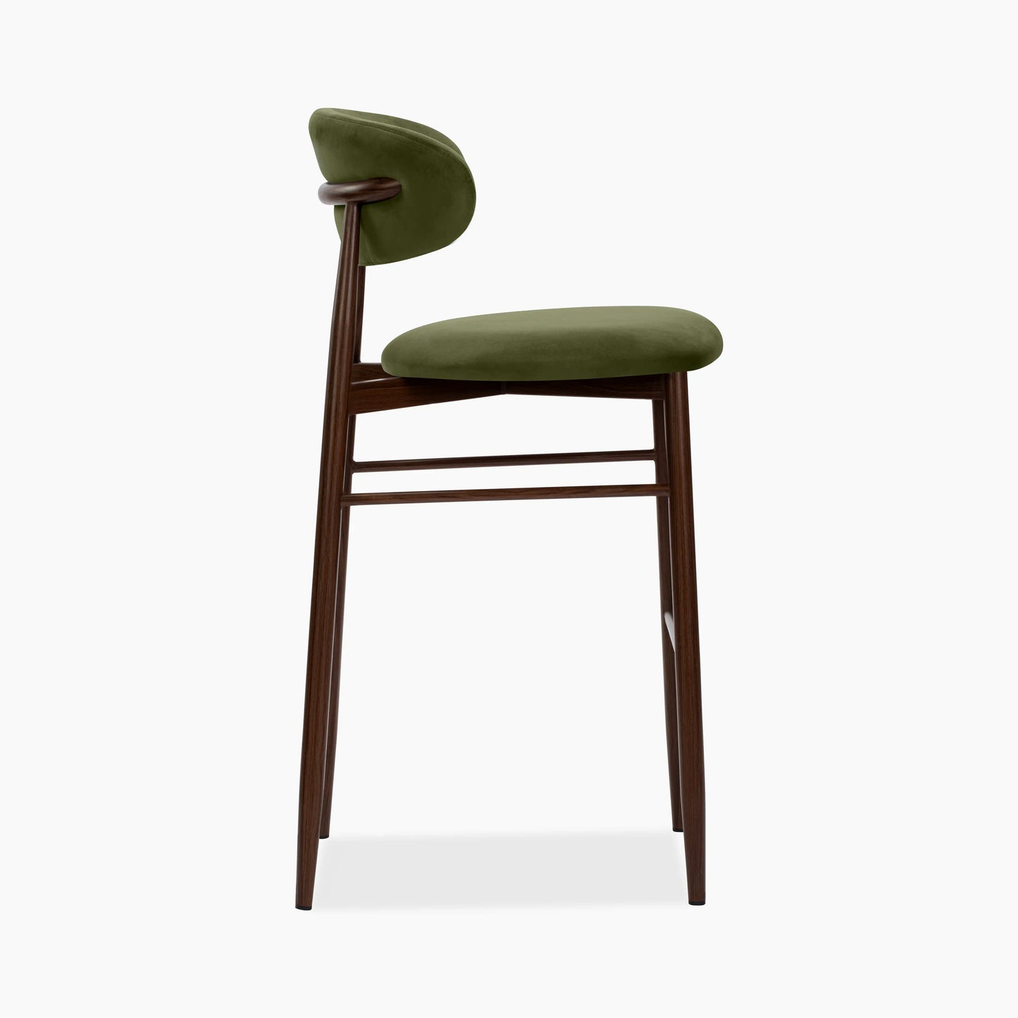 Halston Bar Stool | Olive Green Sustainable Velvet & Walnut