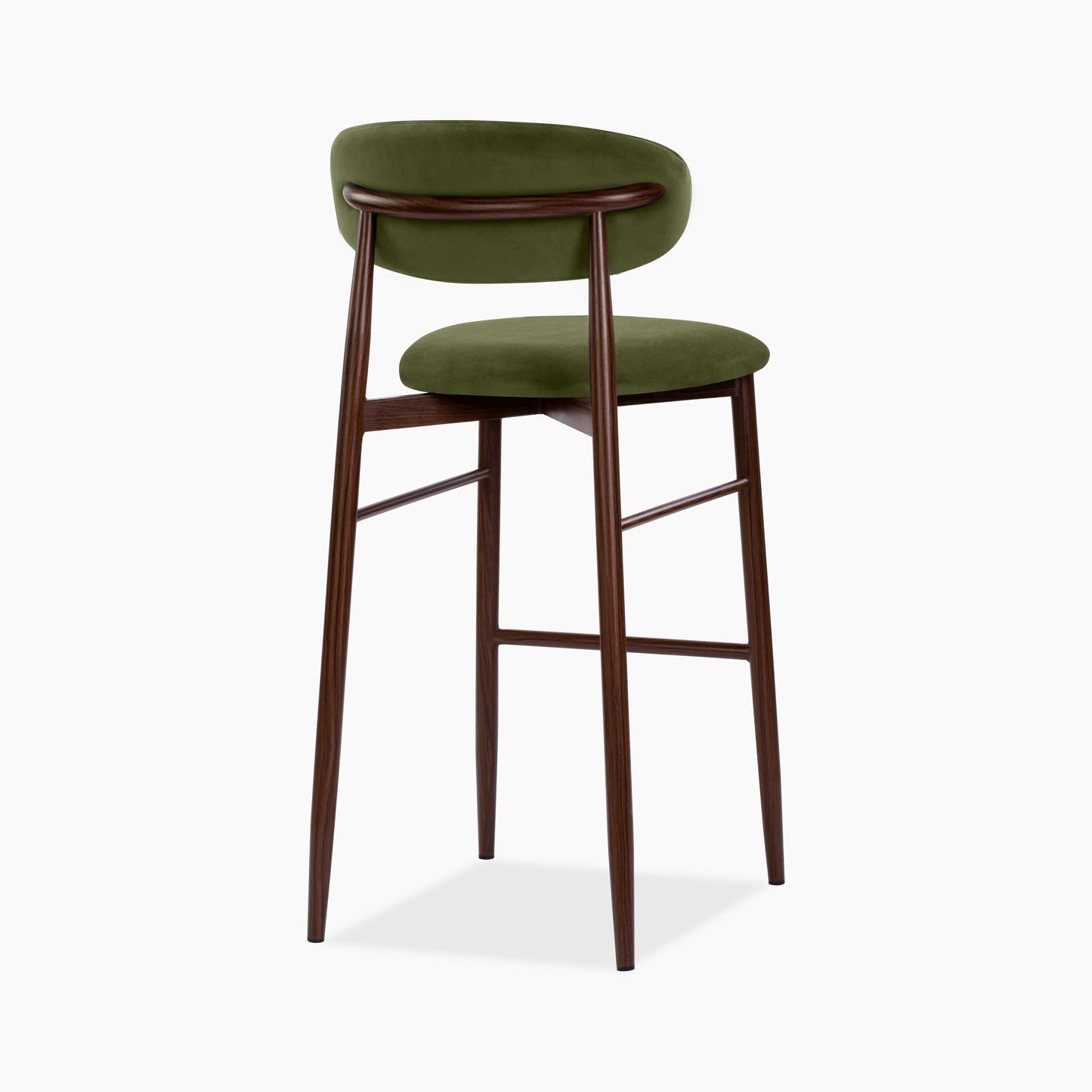 Halston Bar Stool | Olive Green Sustainable Velvet & Walnut
