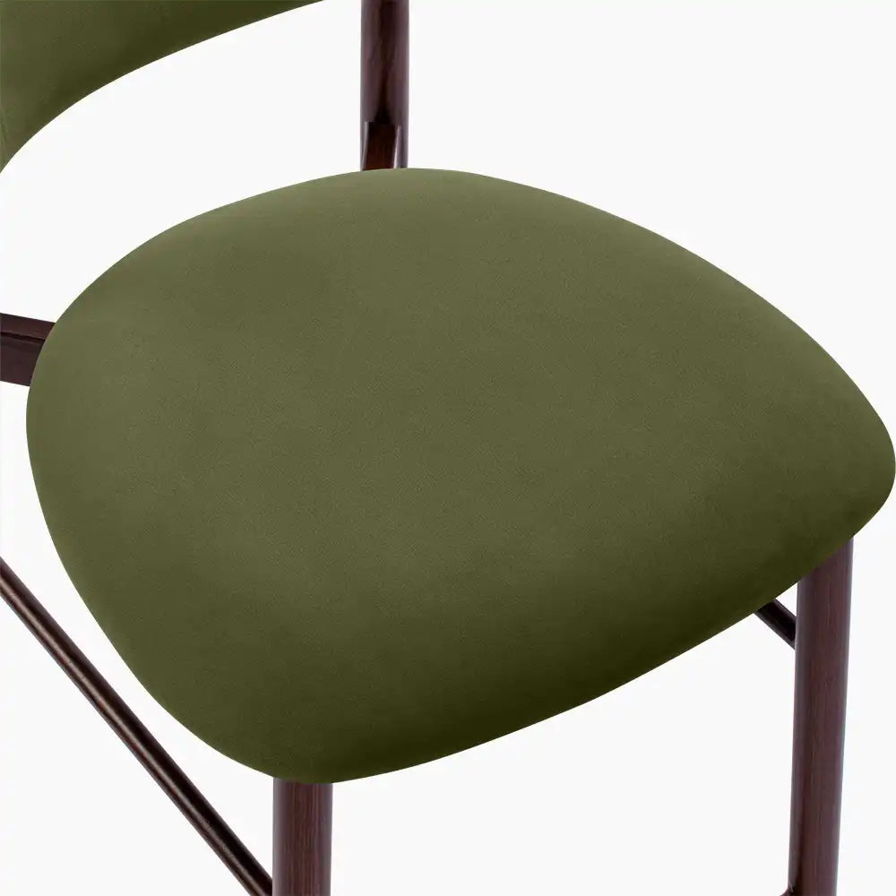 Halston Bar Stool | Olive Green Sustainable Velvet & Walnut