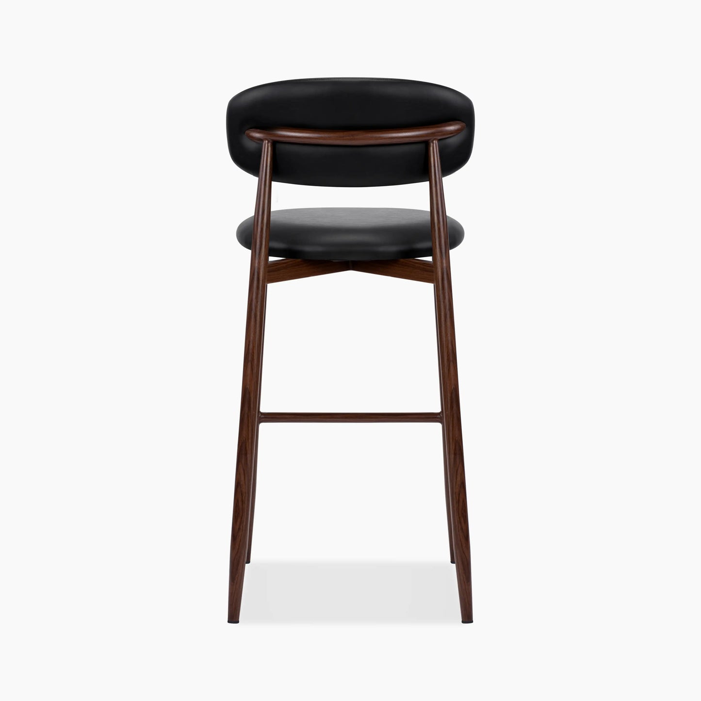 Halston Bar Stool | Vintage Black Faux Leather & Walnut