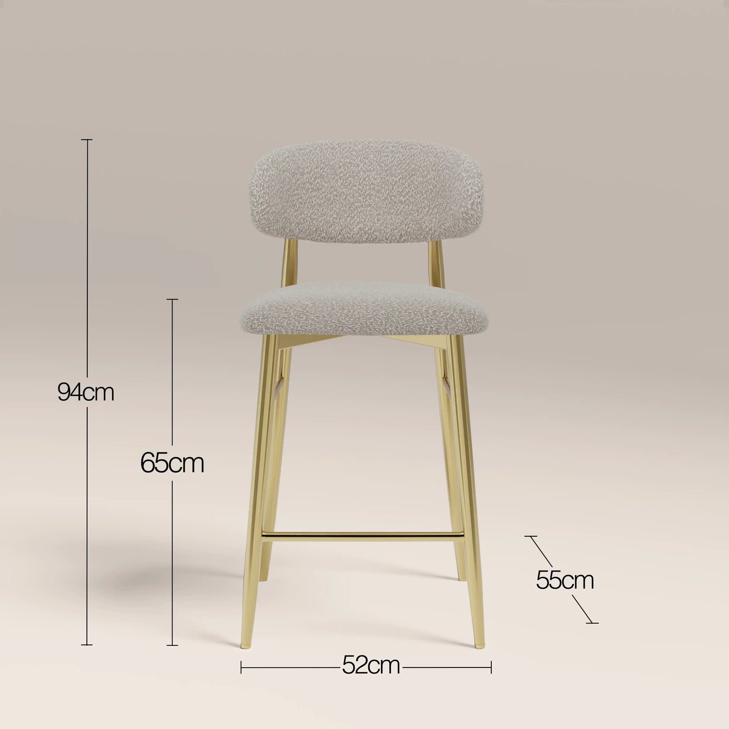 Halston Kitchen Stool | Speckled Stone Sustainable Boucle & Brass