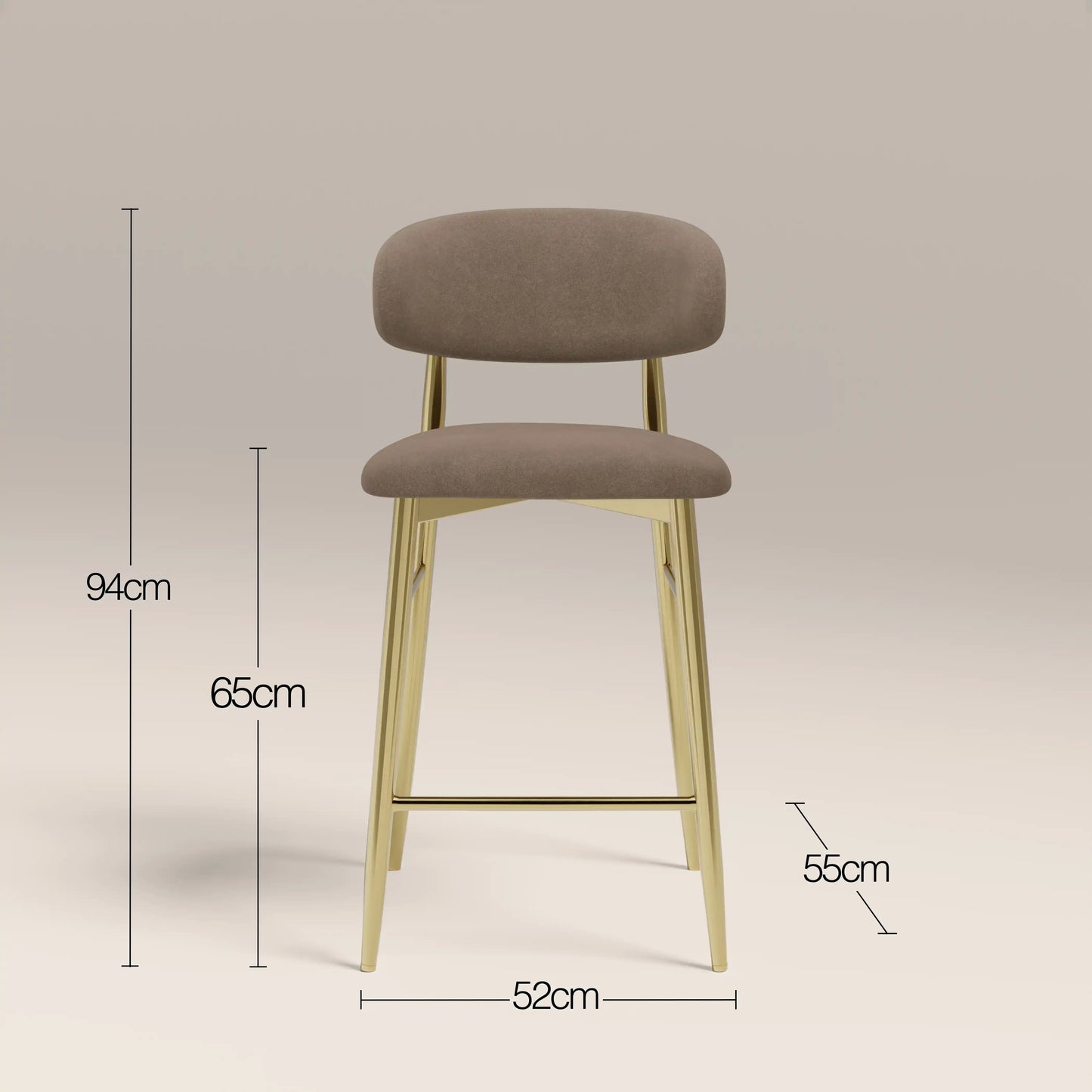 Halston Kitchen Stool | Truffle Brown Sustainable Mohair Velvet & Brass