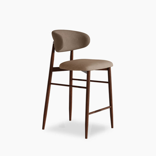 Halston Kitchen Stool | Truffle Brown Sustainable Mohair Velvet & Walnut