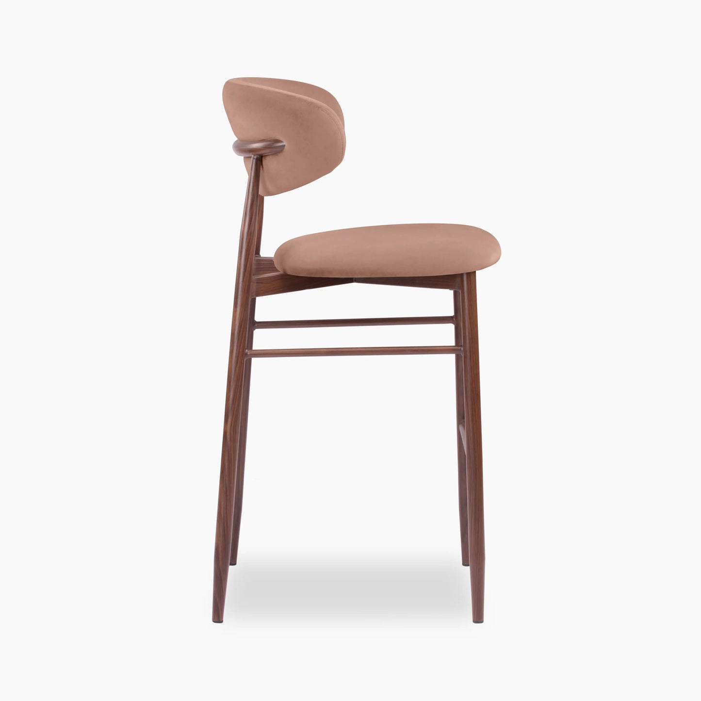 Halston Bar Stool | Blush Pink Sustainable Velvet & Walnut