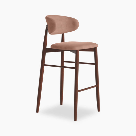 Halston Bar Stool | Blush Pink Sustainable Velvet & Walnut
