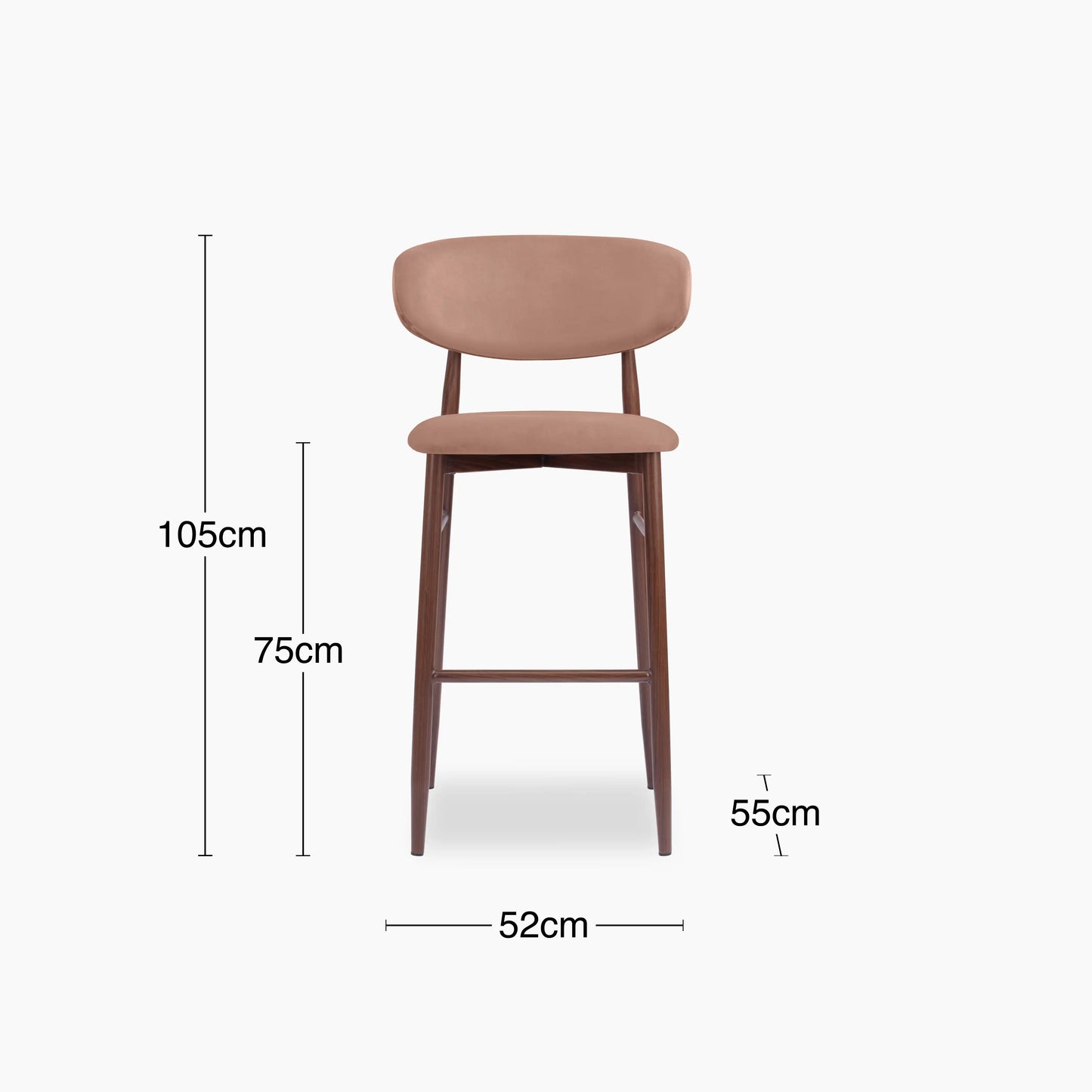 Halston Bar Stool | Blush Pink Sustainable Velvet & Walnut