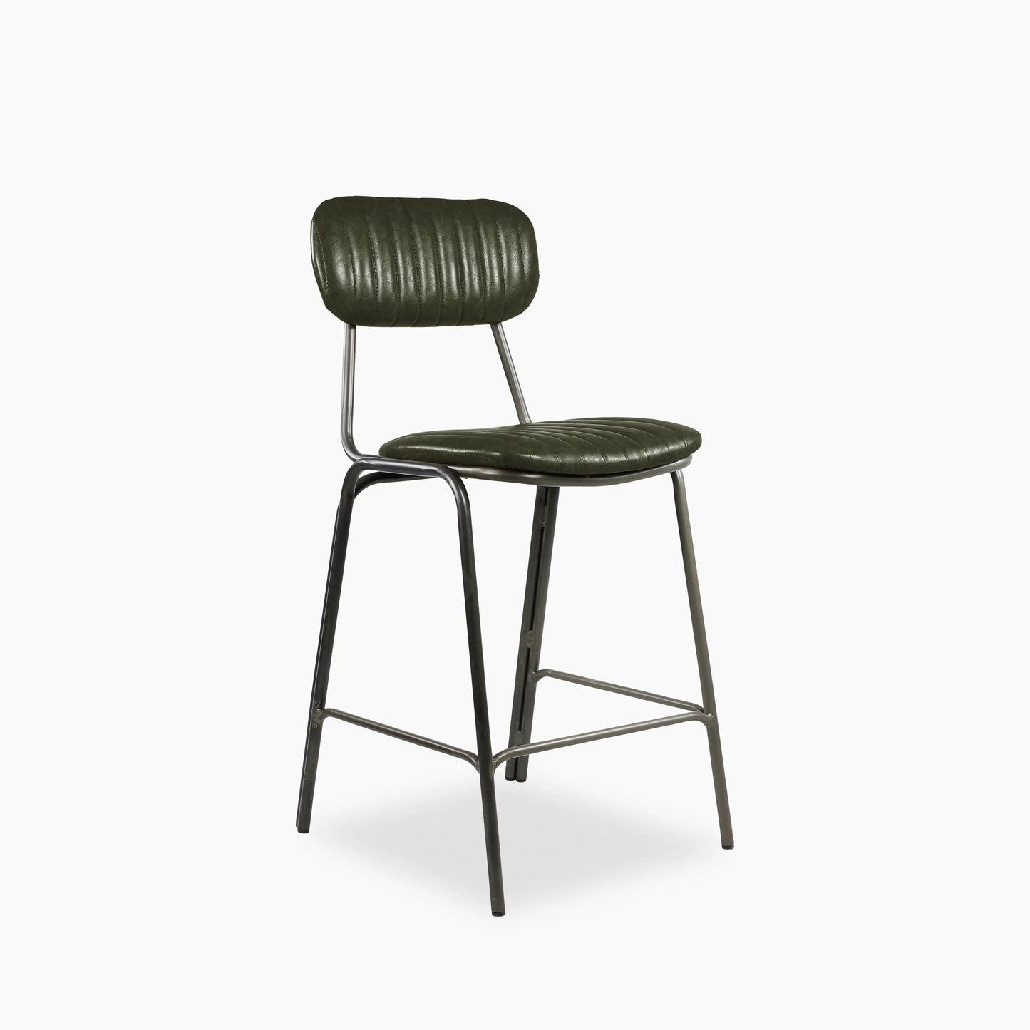 Boston Kitchen Stool With Backrest | Dark Green Faux Leather & Gunmetal