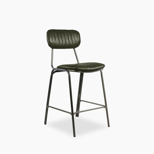 Boston Kitchen Stool With Backrest | Dark Green Faux Leather & Gunmetal