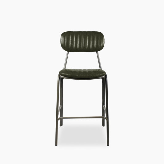 Boston Kitchen Stool With Backrest | Dark Green Faux Leather & Gunmetal