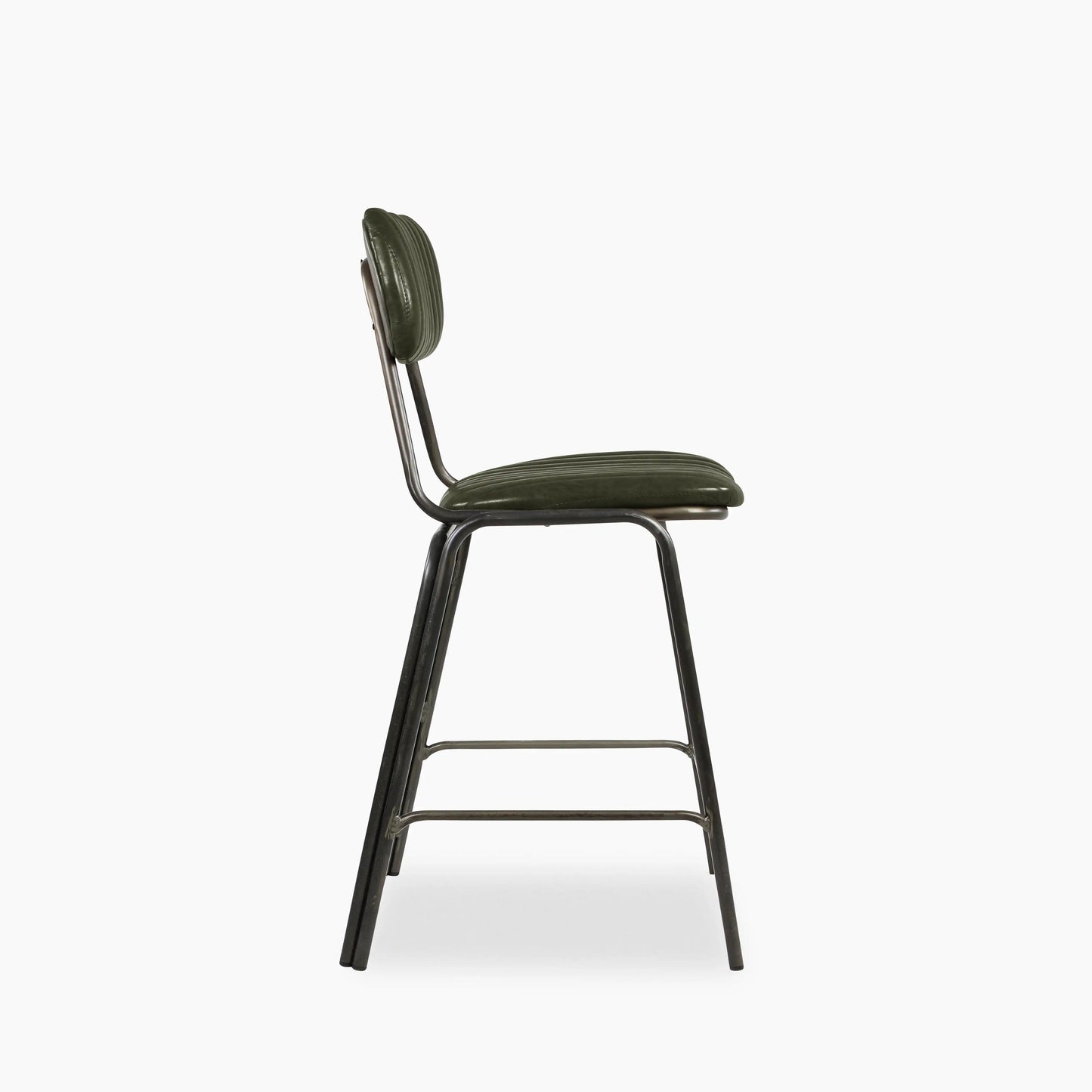 Boston Kitchen Stool With Backrest | Dark Green Faux Leather & Gunmetal