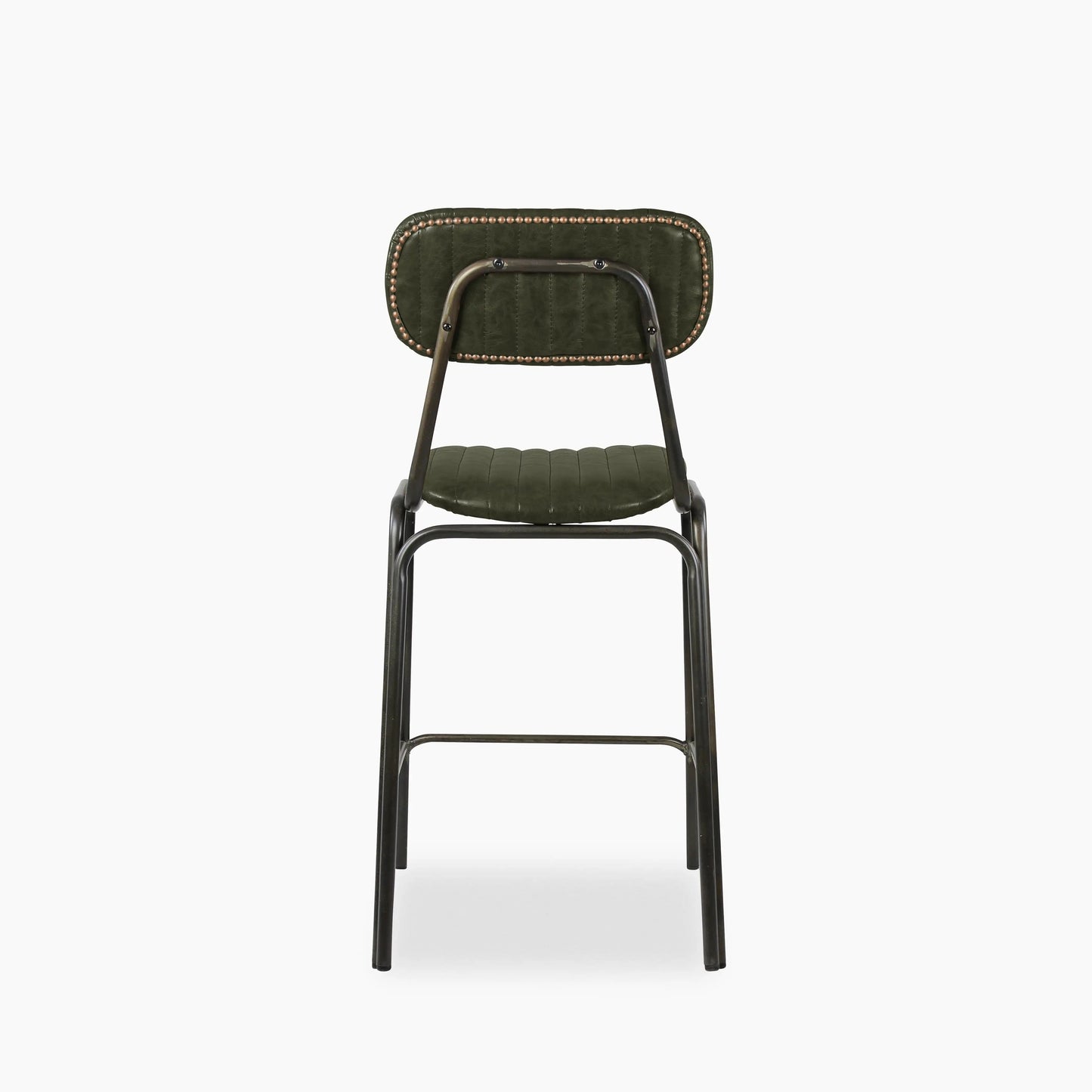 Boston Kitchen Stool With Backrest | Dark Green Faux Leather & Gunmetal