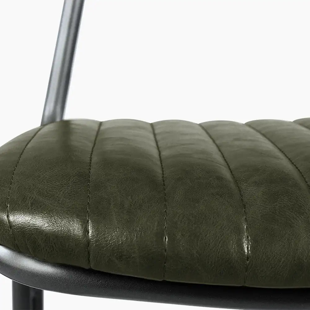 Boston Kitchen Stool With Backrest | Dark Green Faux Leather & Gunmetal
