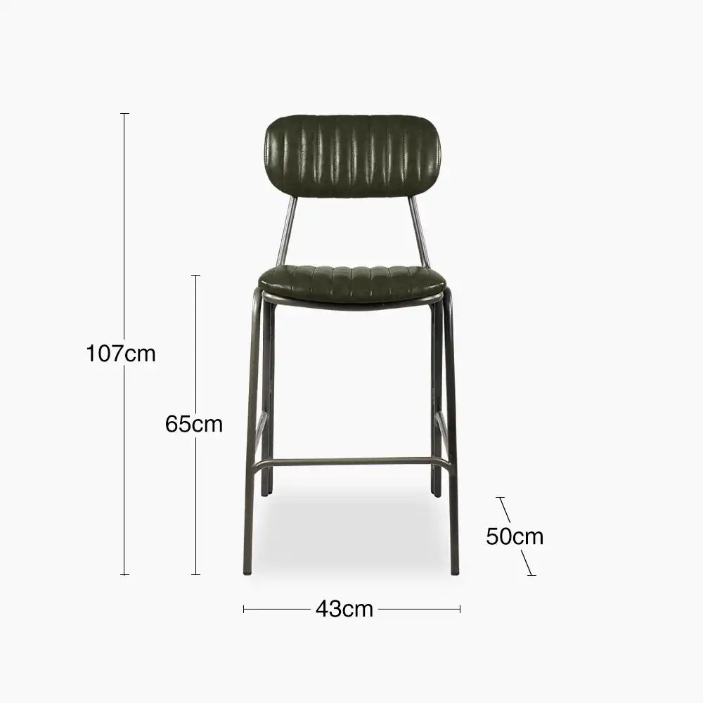 Boston Kitchen Stool With Backrest | Dark Green Faux Leather & Gunmetal