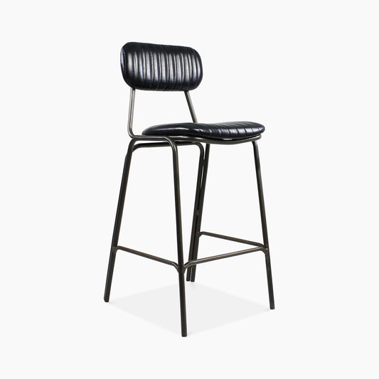 Boston Bar Stool With Backrest | Black Faux Leather & Gunmetal