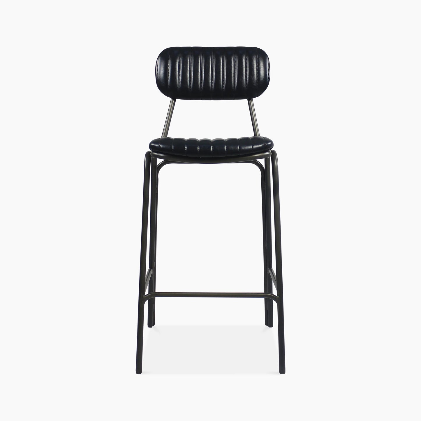 Boston Bar Stool With Backrest | Black Faux Leather & Gunmetal