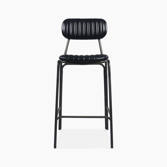 Boston Bar Stool With Backrest | Black Faux Leather & Gunmetal