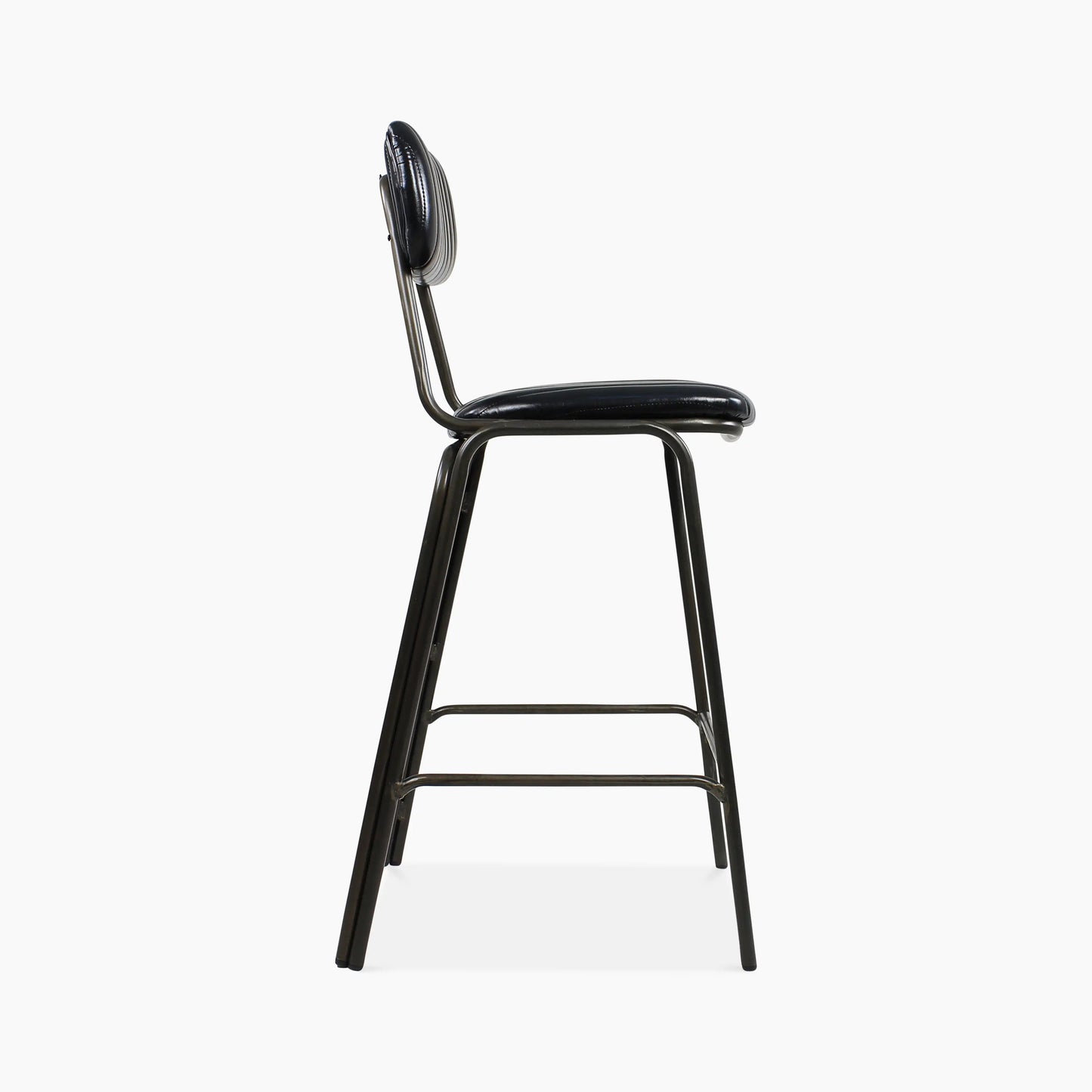 Boston Bar Stool With Backrest | Black Faux Leather & Gunmetal
