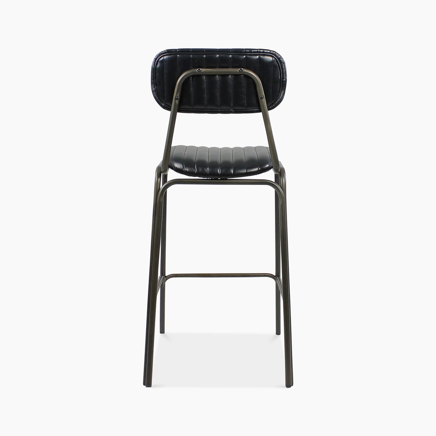 Boston Bar Stool With Backrest | Black Faux Leather & Gunmetal
