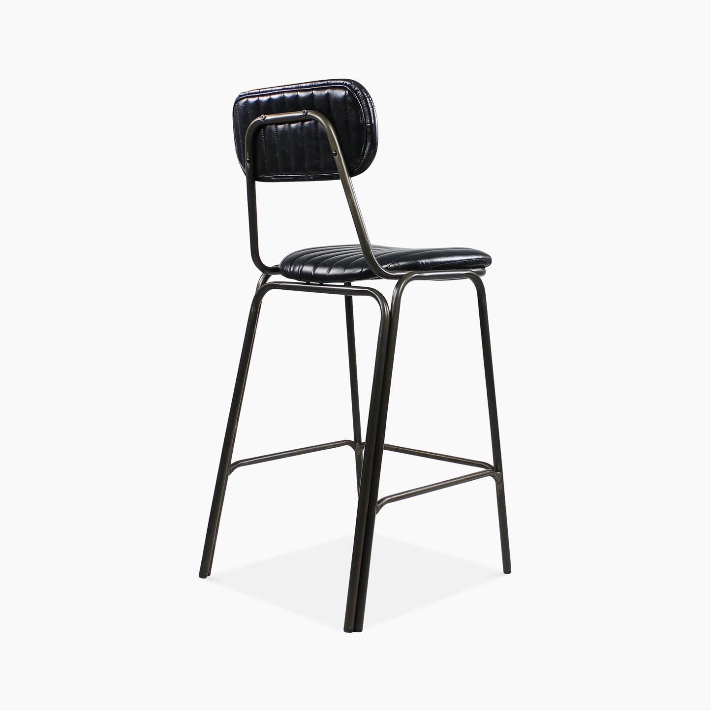 Boston Bar Stool With Backrest | Black Faux Leather & Gunmetal
