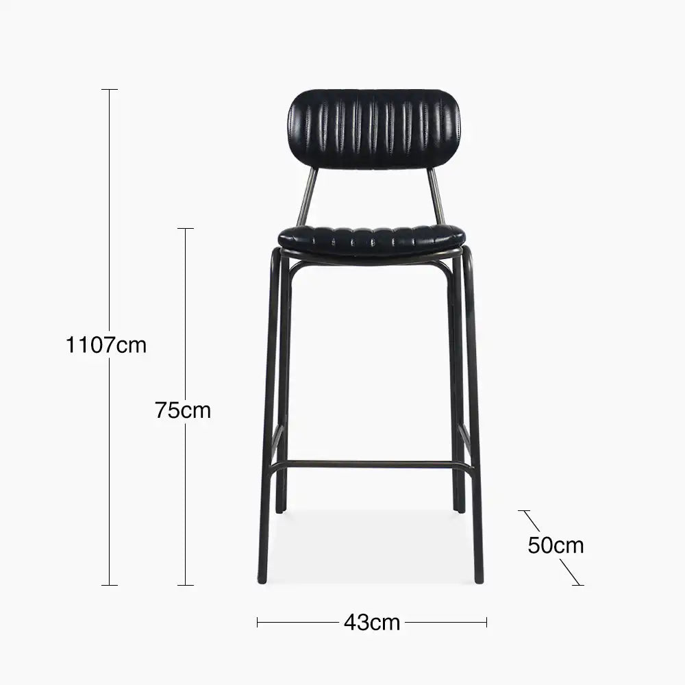 Boston Bar Stool With Backrest | Black Faux Leather & Gunmetal