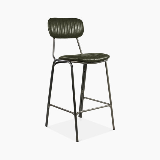 Boston Bar Stool With Backrest | Dark Green Faux Leather & Gunmetal