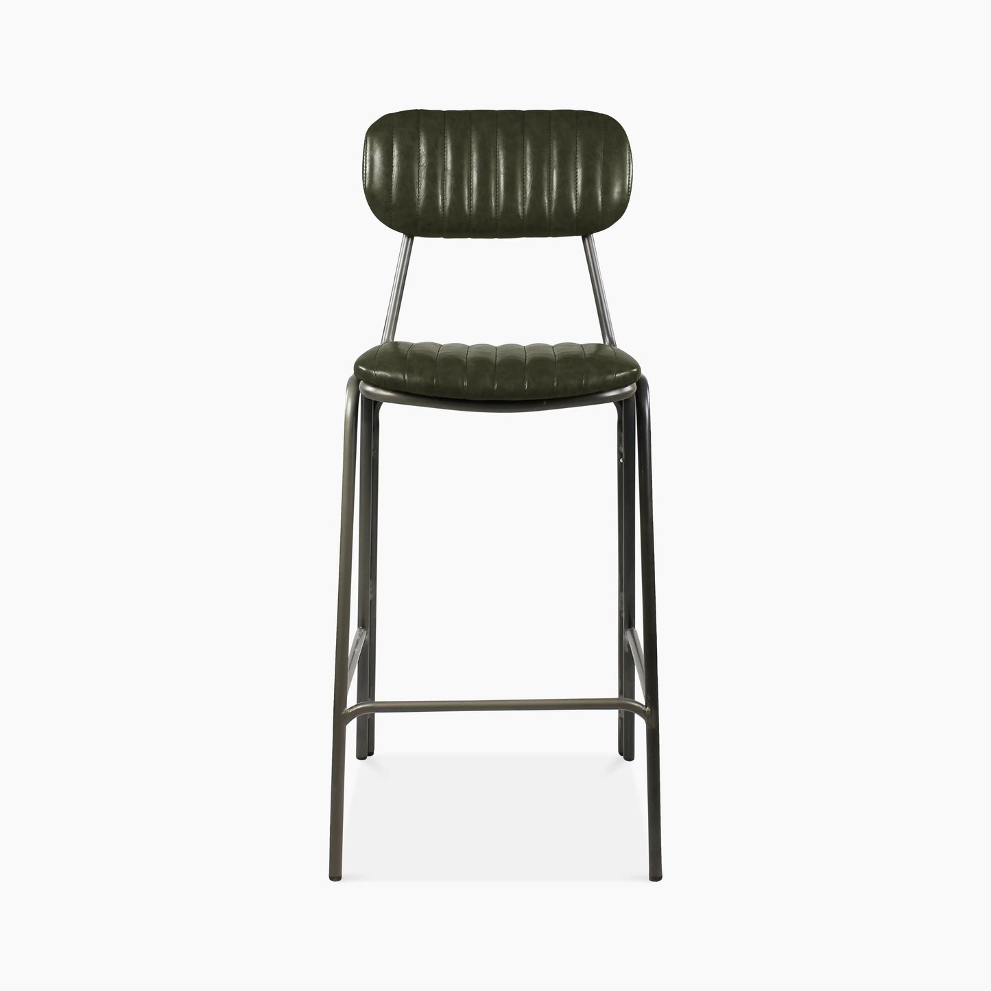 Boston Bar Stool With Backrest | Dark Green Faux Leather & Gunmetal