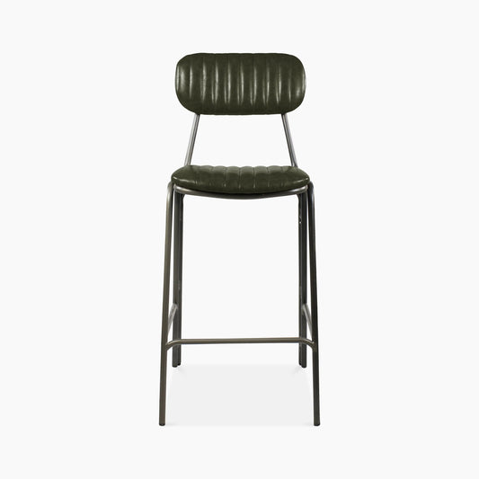 Boston Bar Stool With Backrest | Dark Green Faux Leather & Gunmetal