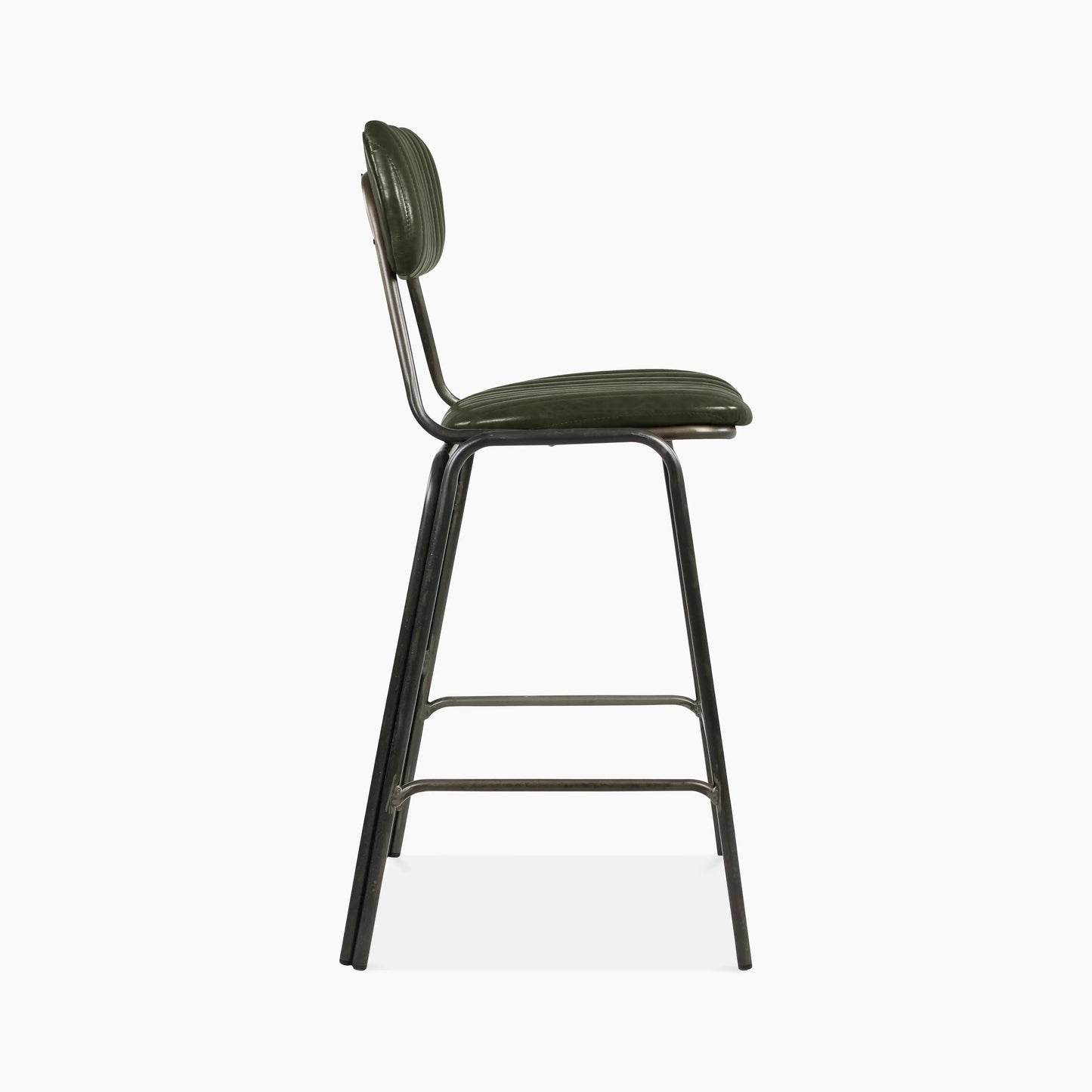Boston Bar Stool With Backrest | Dark Green Faux Leather & Gunmetal