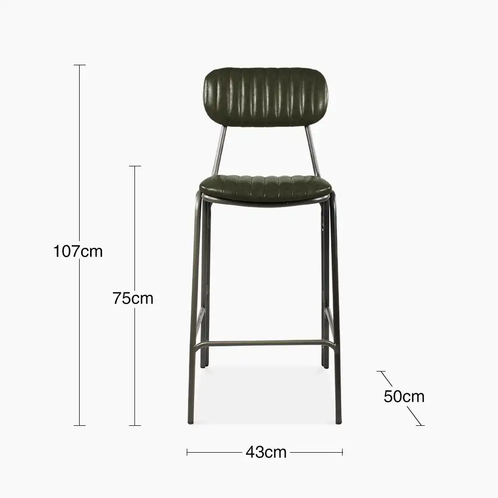 Boston Bar Stool With Backrest | Dark Green Faux Leather & Gunmetal