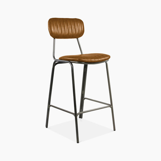 Boston Bar Stool With Backrest | Tan Faux Leather & Gunmetal
