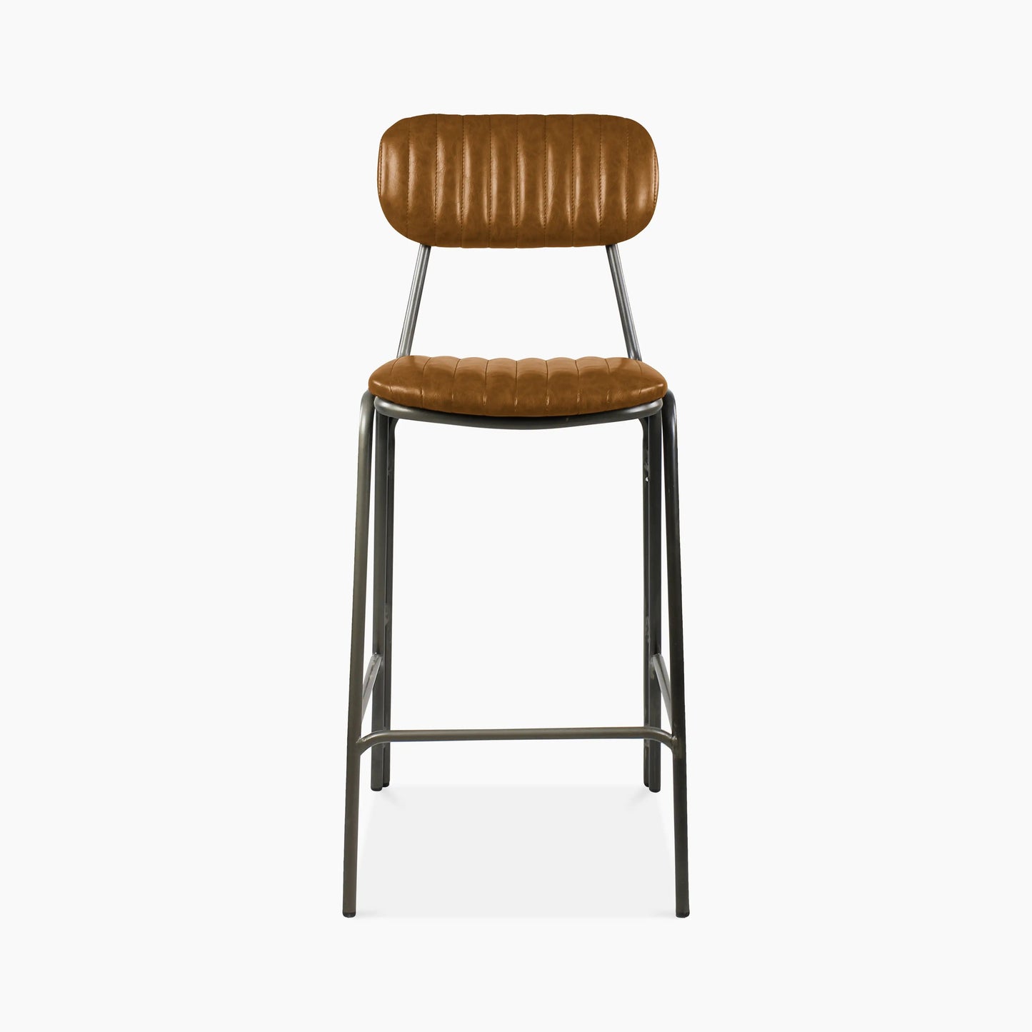 Boston Bar Stool With Backrest | Tan Faux Leather & Gunmetal