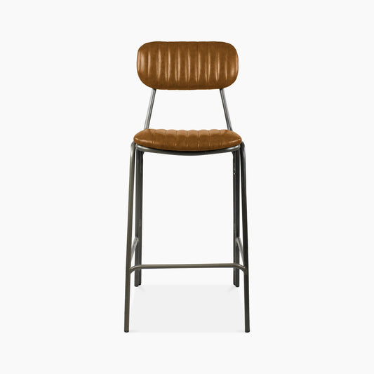 Boston Bar Stool With Backrest | Tan Faux Leather & Gunmetal