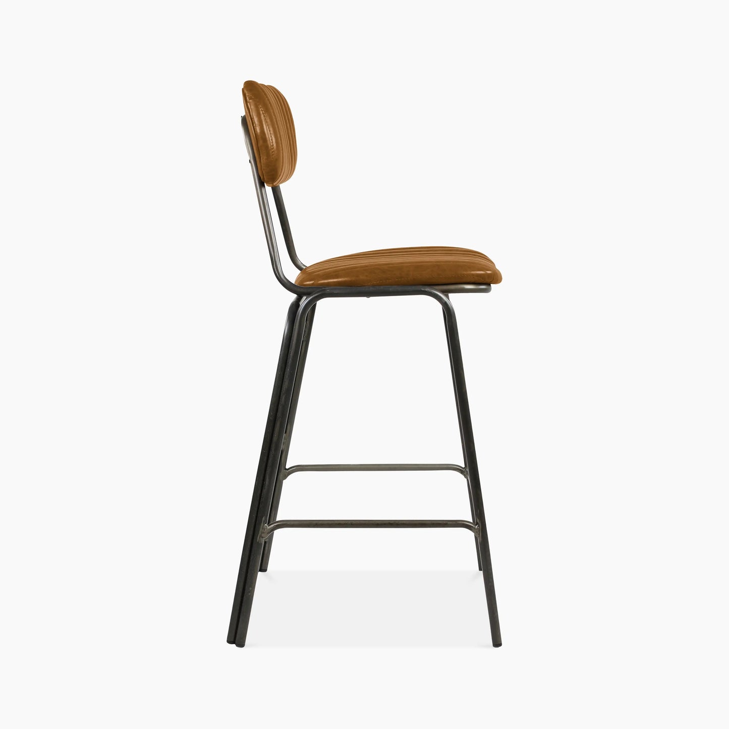 Boston Bar Stool With Backrest | Tan Faux Leather & Gunmetal
