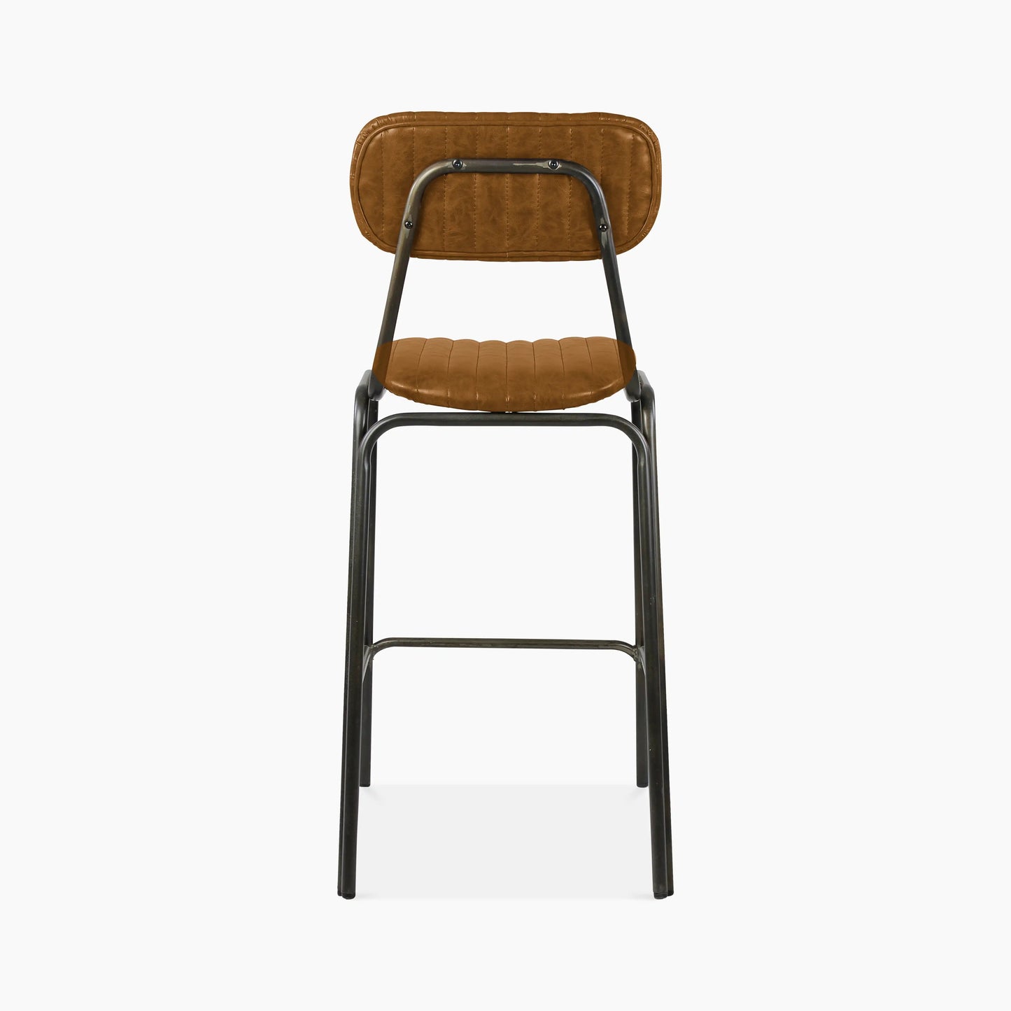 Boston Bar Stool With Backrest | Tan Faux Leather & Gunmetal