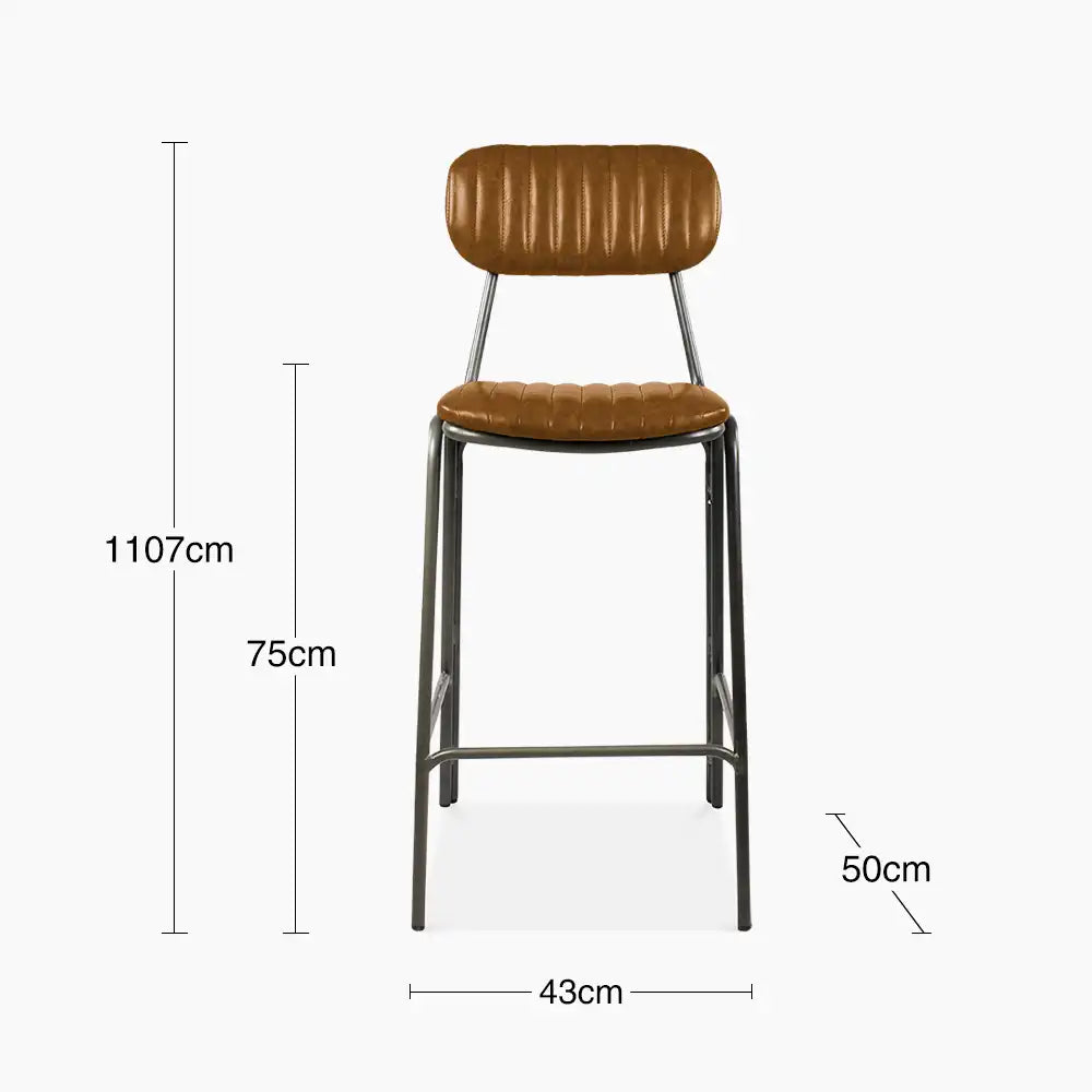 Boston Bar Stool With Backrest | Tan Faux Leather & Gunmetal