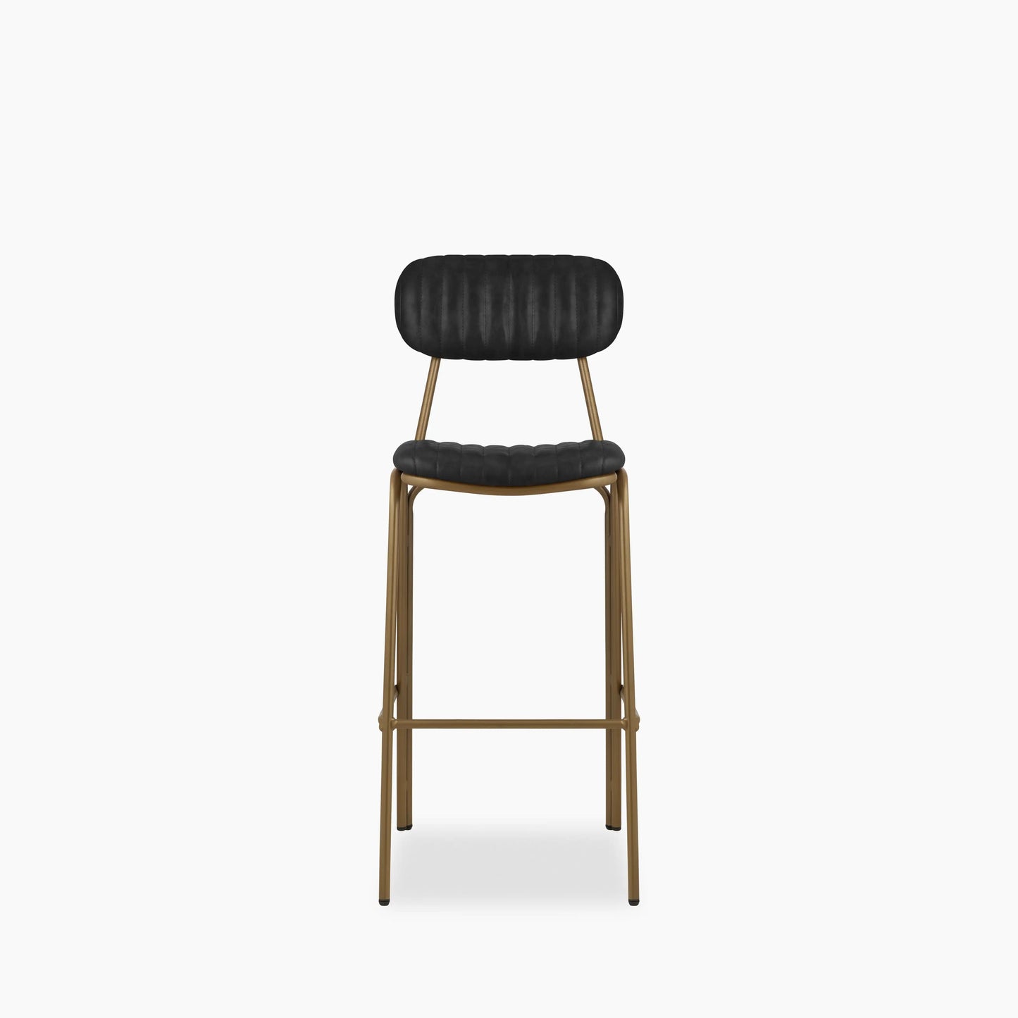 Boston Bar Stool With Backrest | Vintage Black Faux Leather & Brass