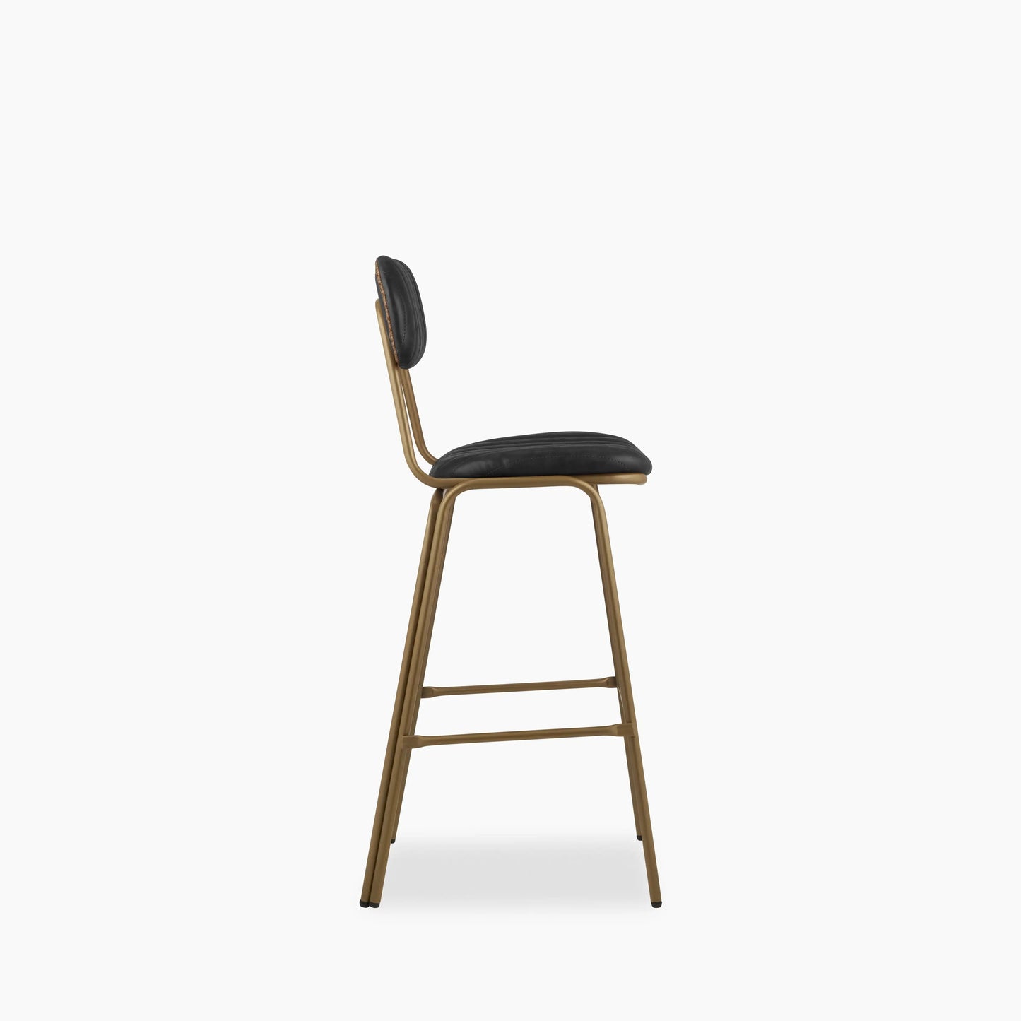 Boston Bar Stool With Backrest | Vintage Black Faux Leather & Brass