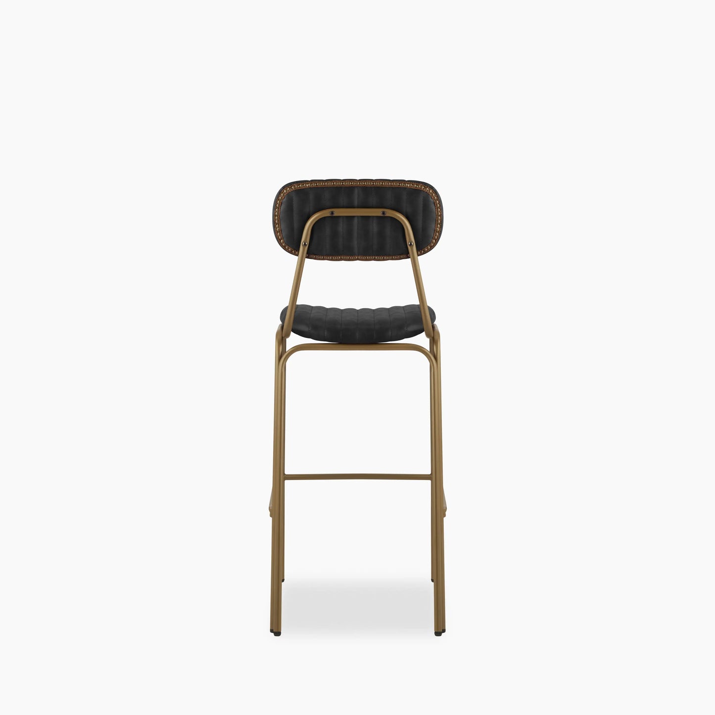 Boston Bar Stool With Backrest | Vintage Black Faux Leather & Brass