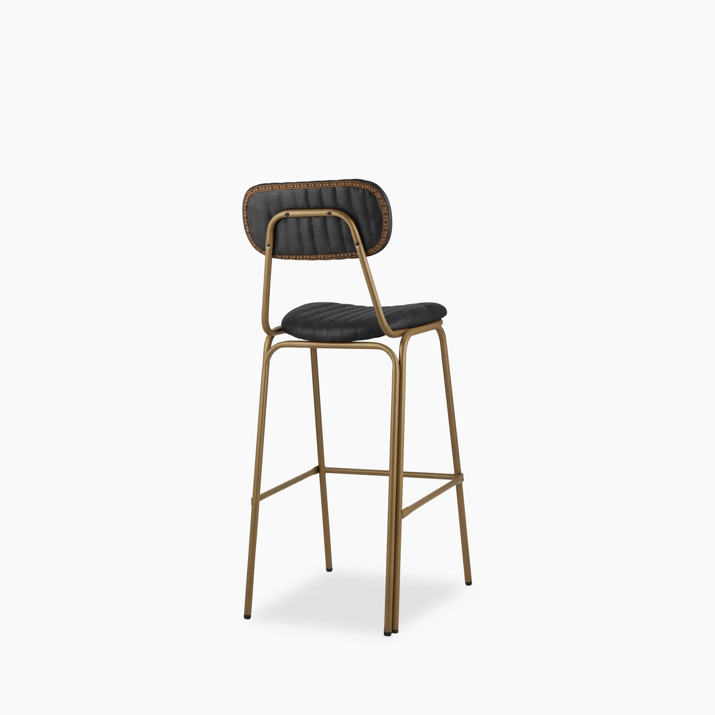Boston Bar Stool With Backrest | Vintage Black Faux Leather & Brass