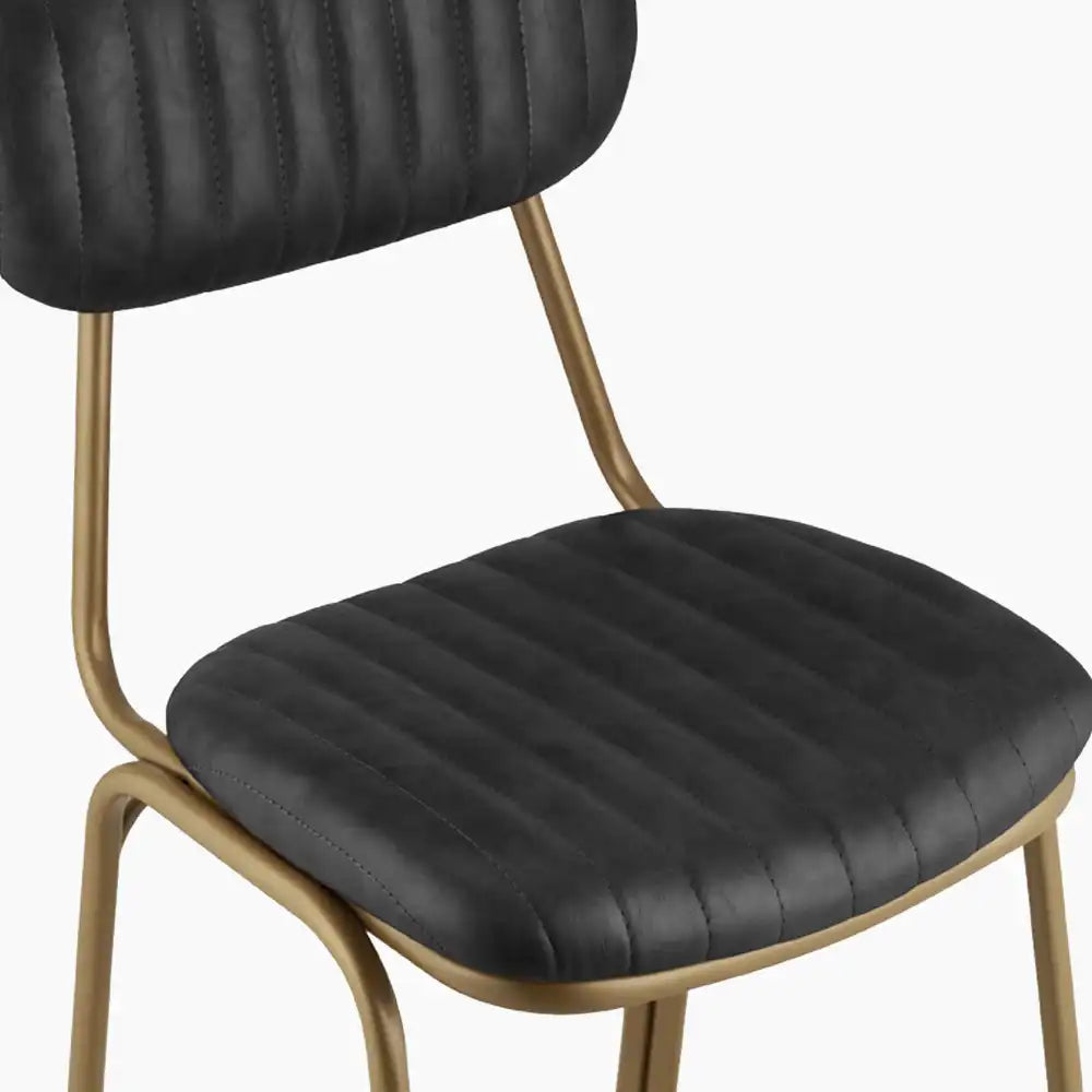 Boston Bar Stool With Backrest | Vintage Black Faux Leather & Brass