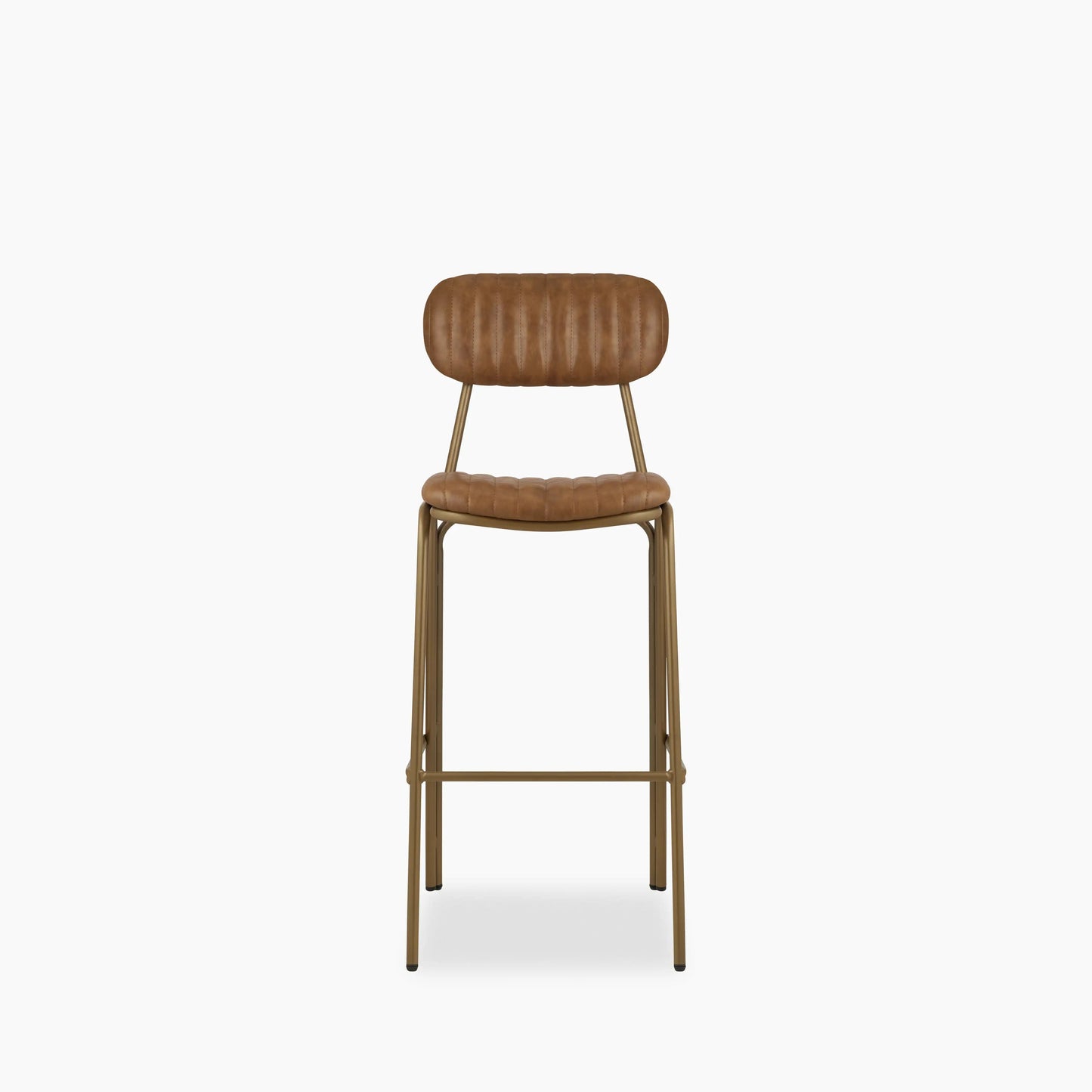 Boston Bar Stool With Backrest | Vintage Tan Faux Leather & Brass