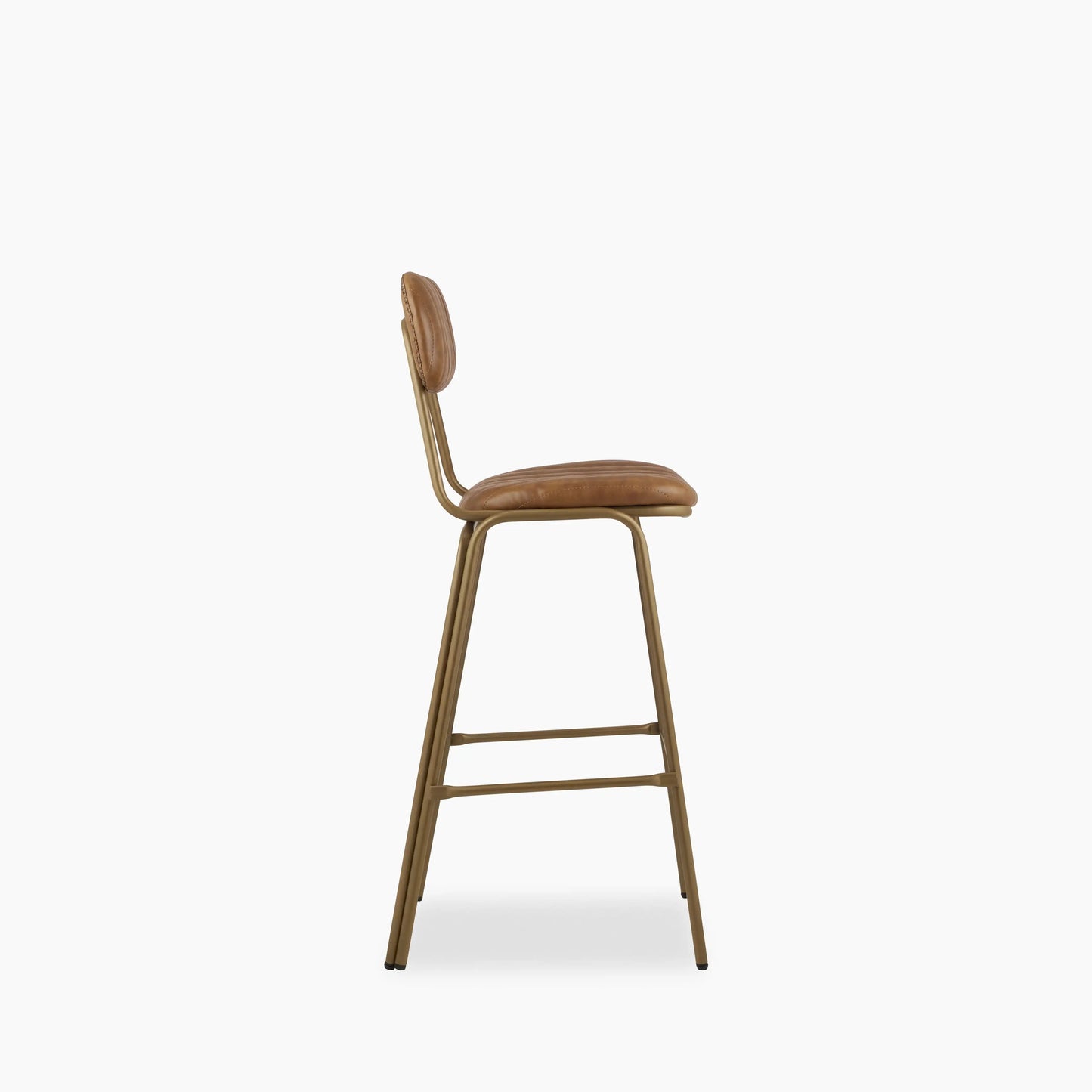 Boston Bar Stool With Backrest | Vintage Tan Faux Leather & Brass