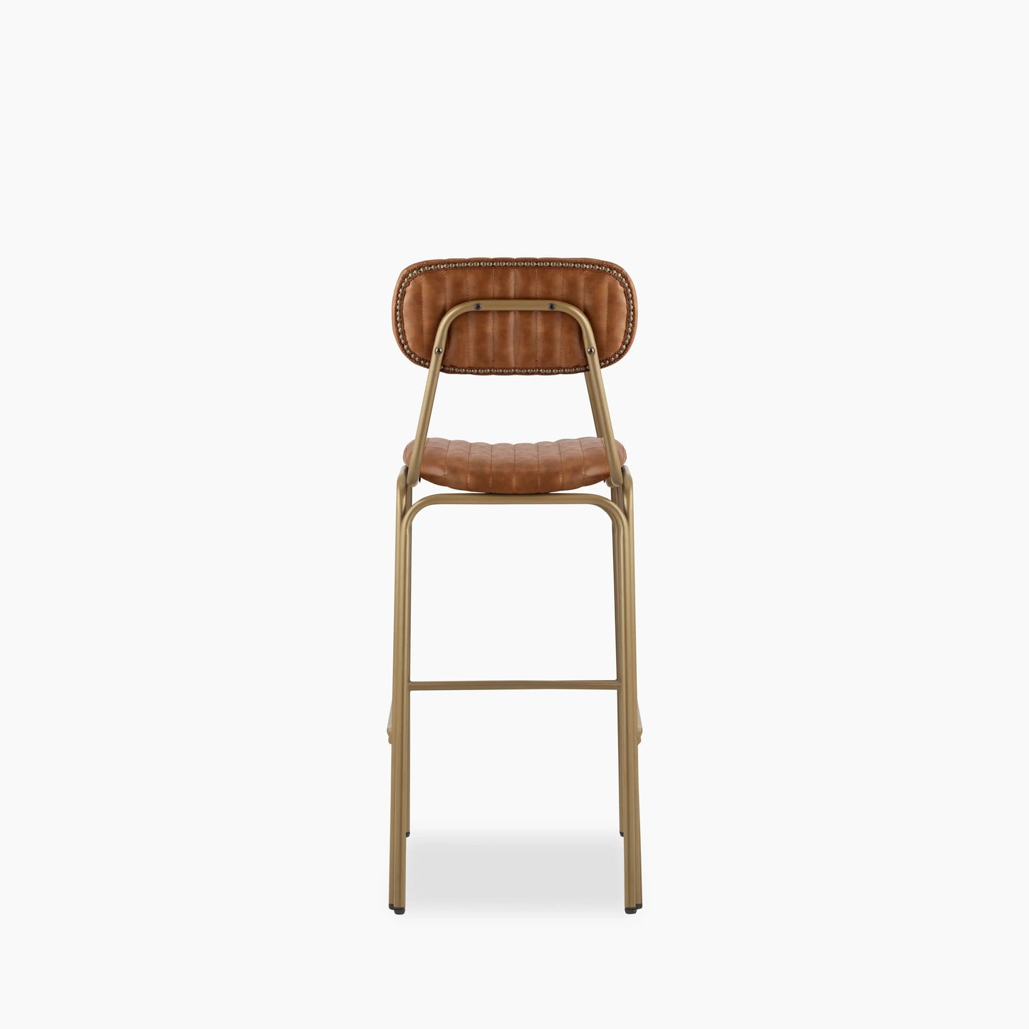 Boston Bar Stool With Backrest | Vintage Tan Faux Leather & Brass