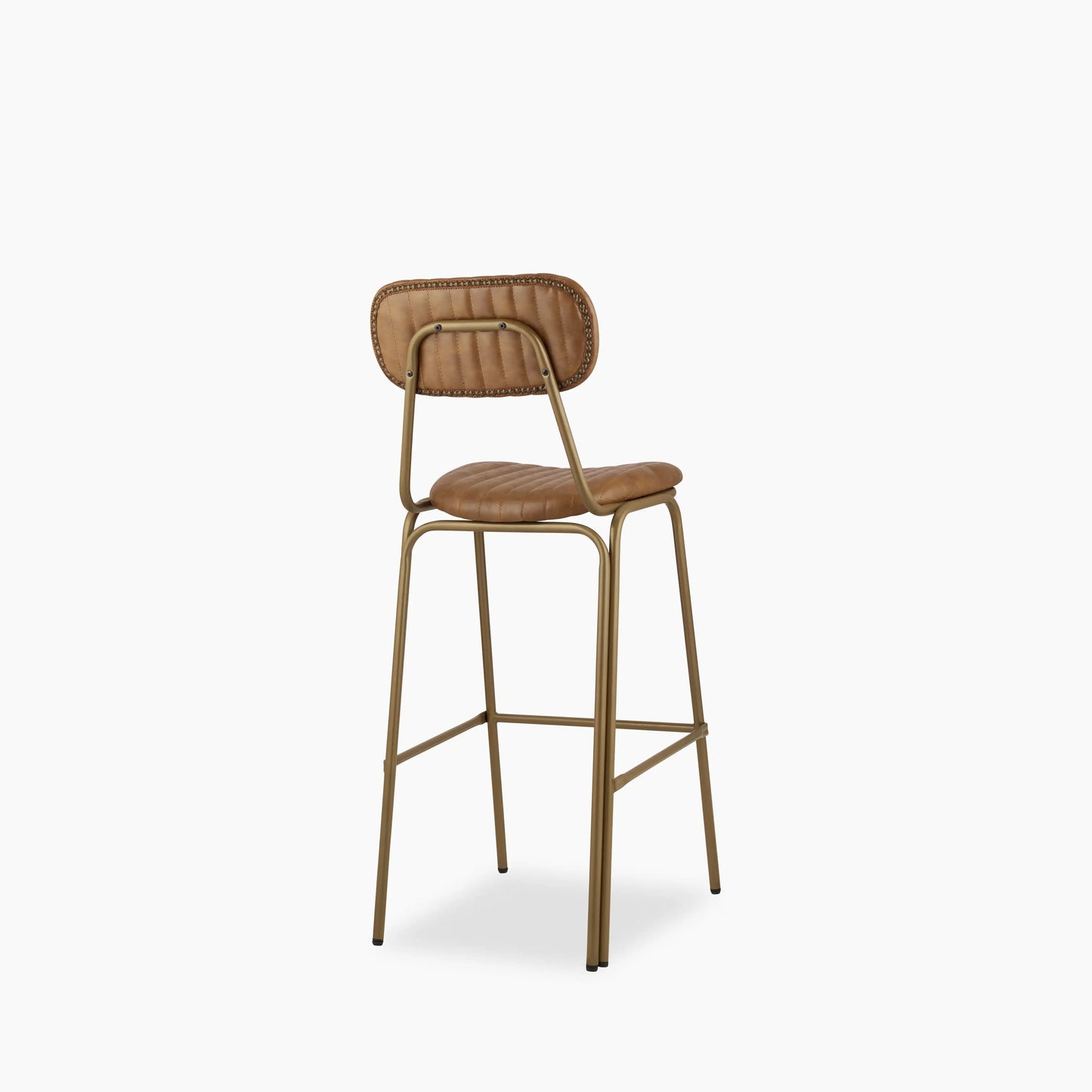 Boston Bar Stool With Backrest | Vintage Tan Faux Leather & Brass