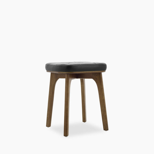 Winchester Low Stool | Vintage Black Faux Leather & Walnut