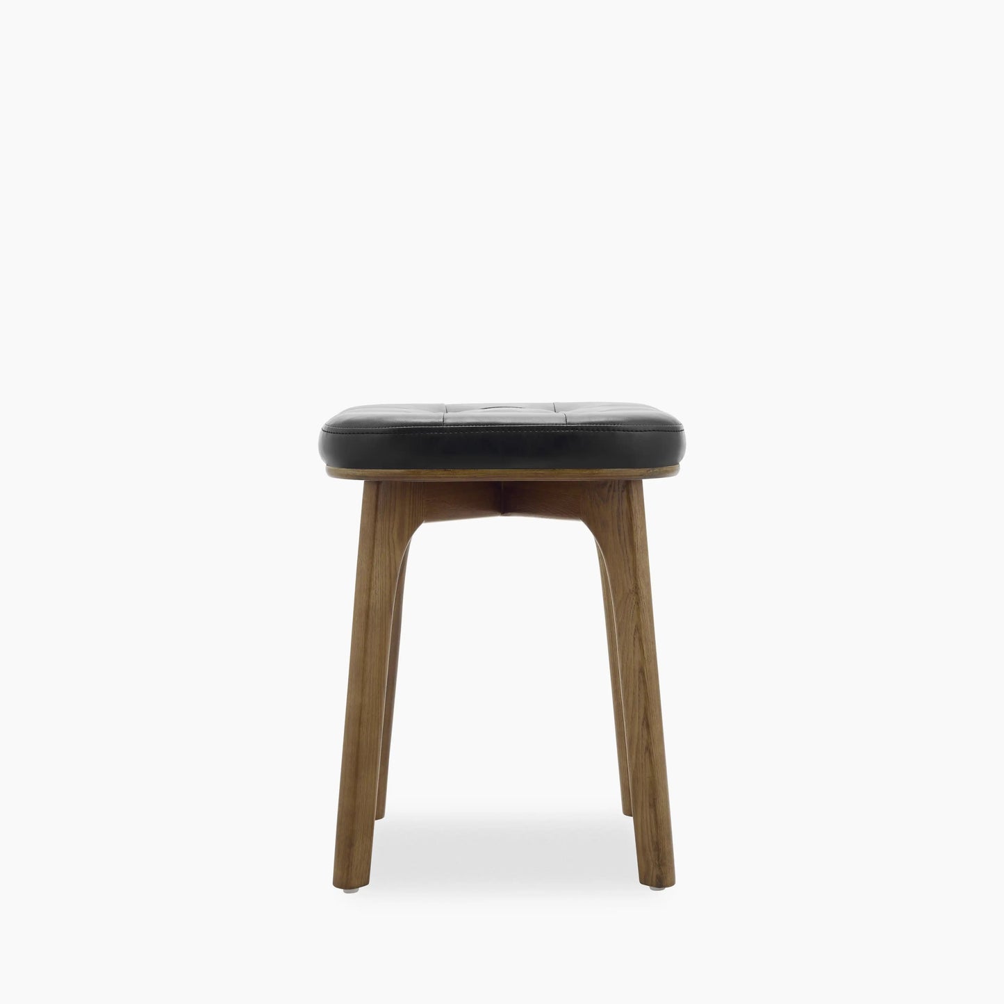Winchester Low Stool | Vintage Black Faux Leather & Walnut