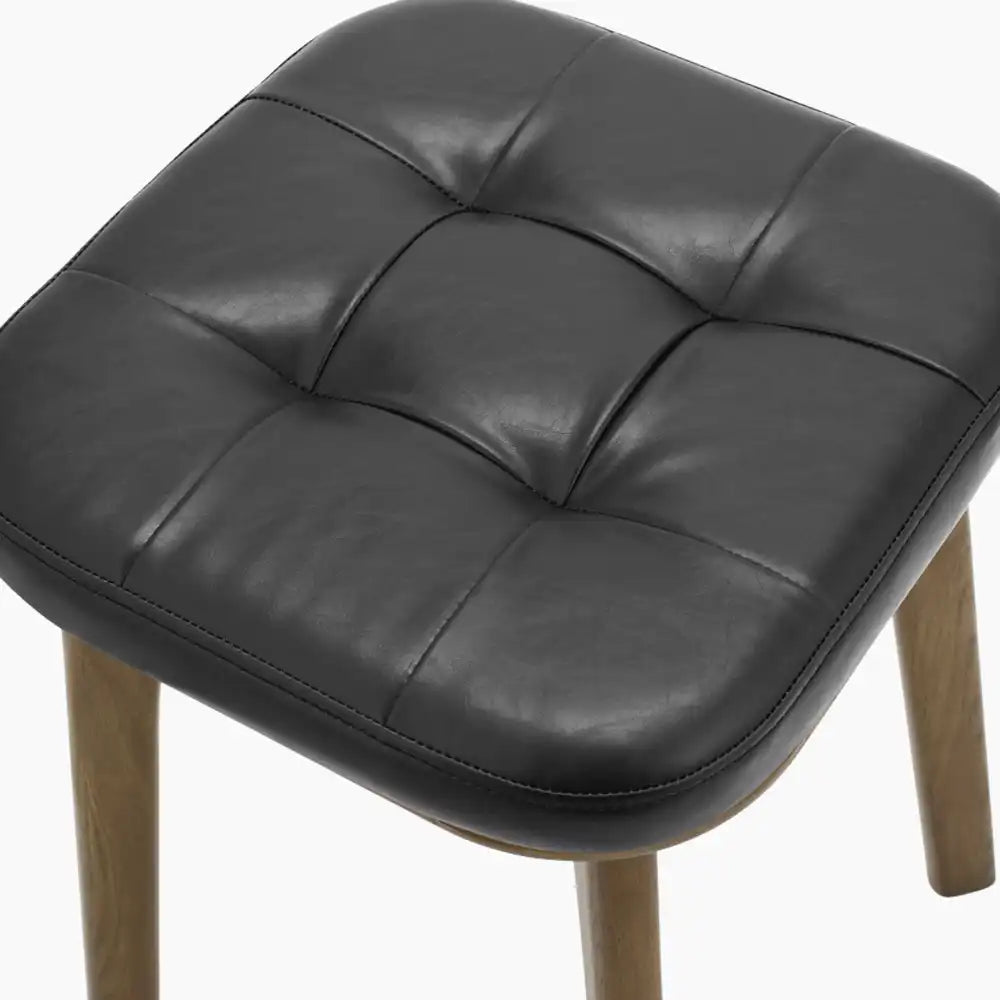 Winchester Low Stool | Vintage Black Faux Leather & Walnut