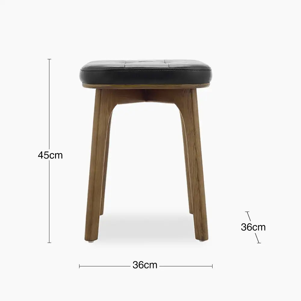 Winchester Low Stool | Vintage Black Faux Leather & Walnut